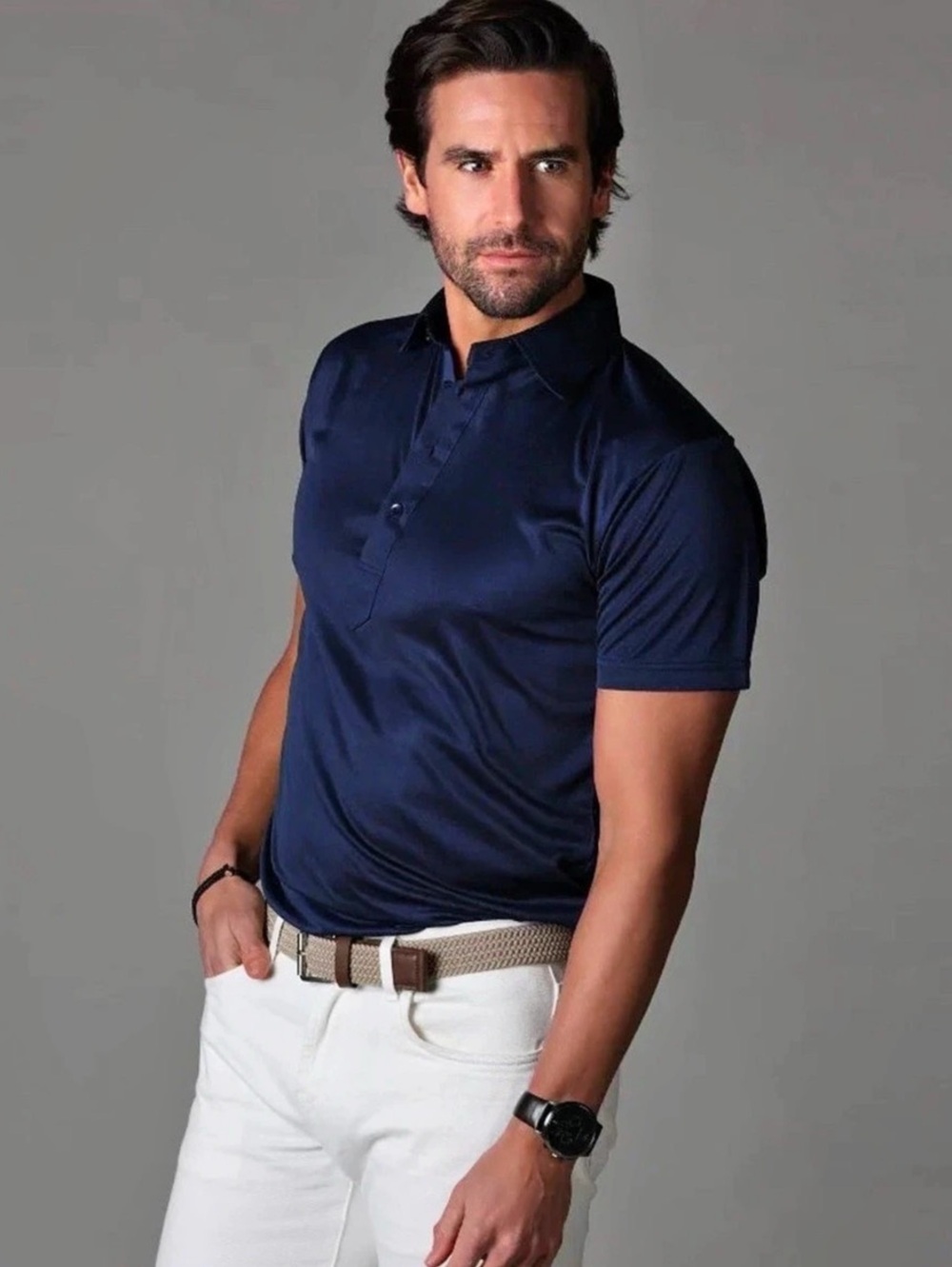 NWT Collars & Co Semi-Spread Dress Collar Polo Navy Blue Large Original Fit